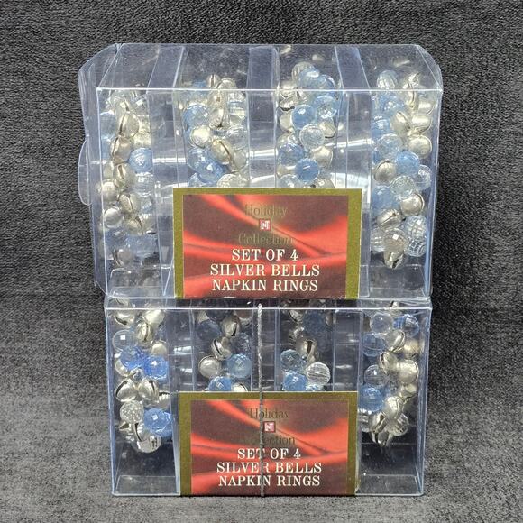 Holiday Collection Set of 4 Silver Bells Napkin Rings 8 Holders in Total - Picture 1 of 8